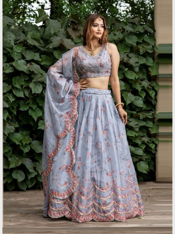 Embroidered Organza Lehenga - L041B | Fabricoz USA