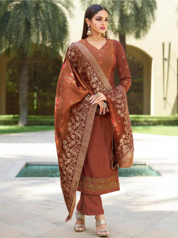 Jacquard & Net Embroidery Salwar Kameez - Indian Dress - C699A