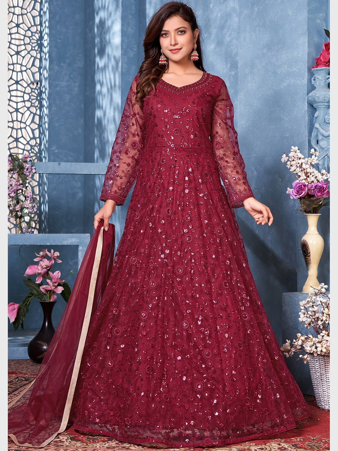 Embroidered Net - Anarkali Dress Salwar Kameez - Indian Dress - C695D ...