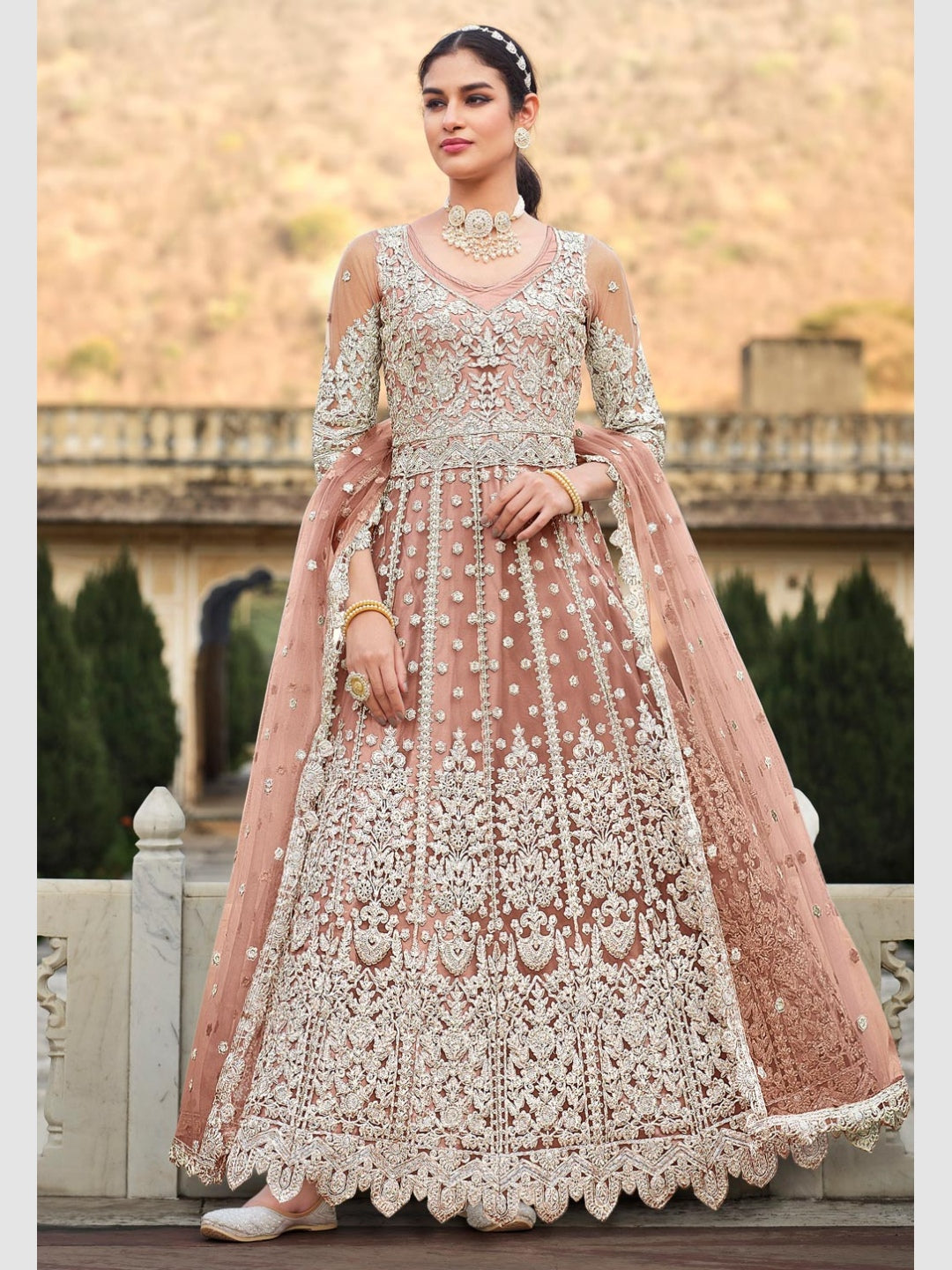 Anarkali Suits : Baby pink net heavy sequence and thread ...