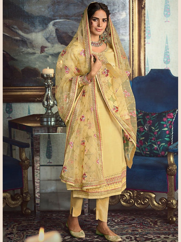 Pure Tusser Silk Embroidery Salwar Kameez - Indian Dress - C579D ...