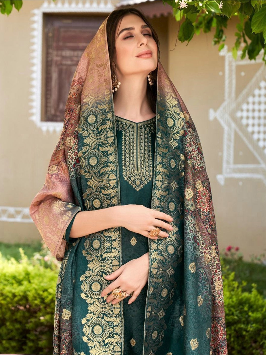Pure Silk Jacquard Salwar Kameez - Indian Dress - C789A | Fabricoz USA