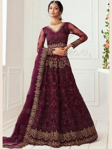 Carrot Pink Silk Embroidered Lehenga Choli LLCV113650