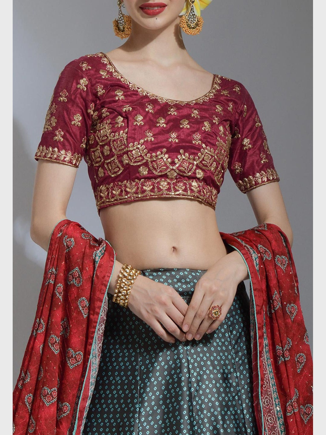 Satin & Silk Embroidered Lehenga - L043E