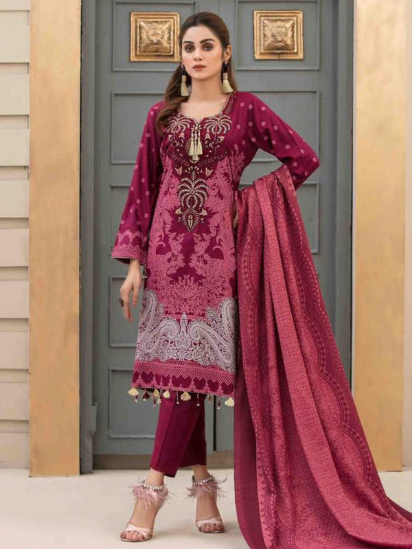 Embroidery on Linen Salwar Kameez - Pakistani Dress - C806K | Fabricoz USA