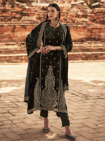 RE - Wine Colored Velvet Designer Salwar Suit - Featured Product