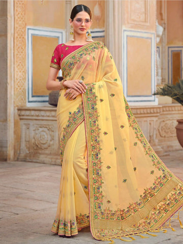Daily Wear Fancy Saree Yellow Color | Fancy Summer Georette Saree