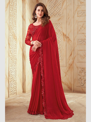 Plain Red Sarees: Buy Latest Designs Online
