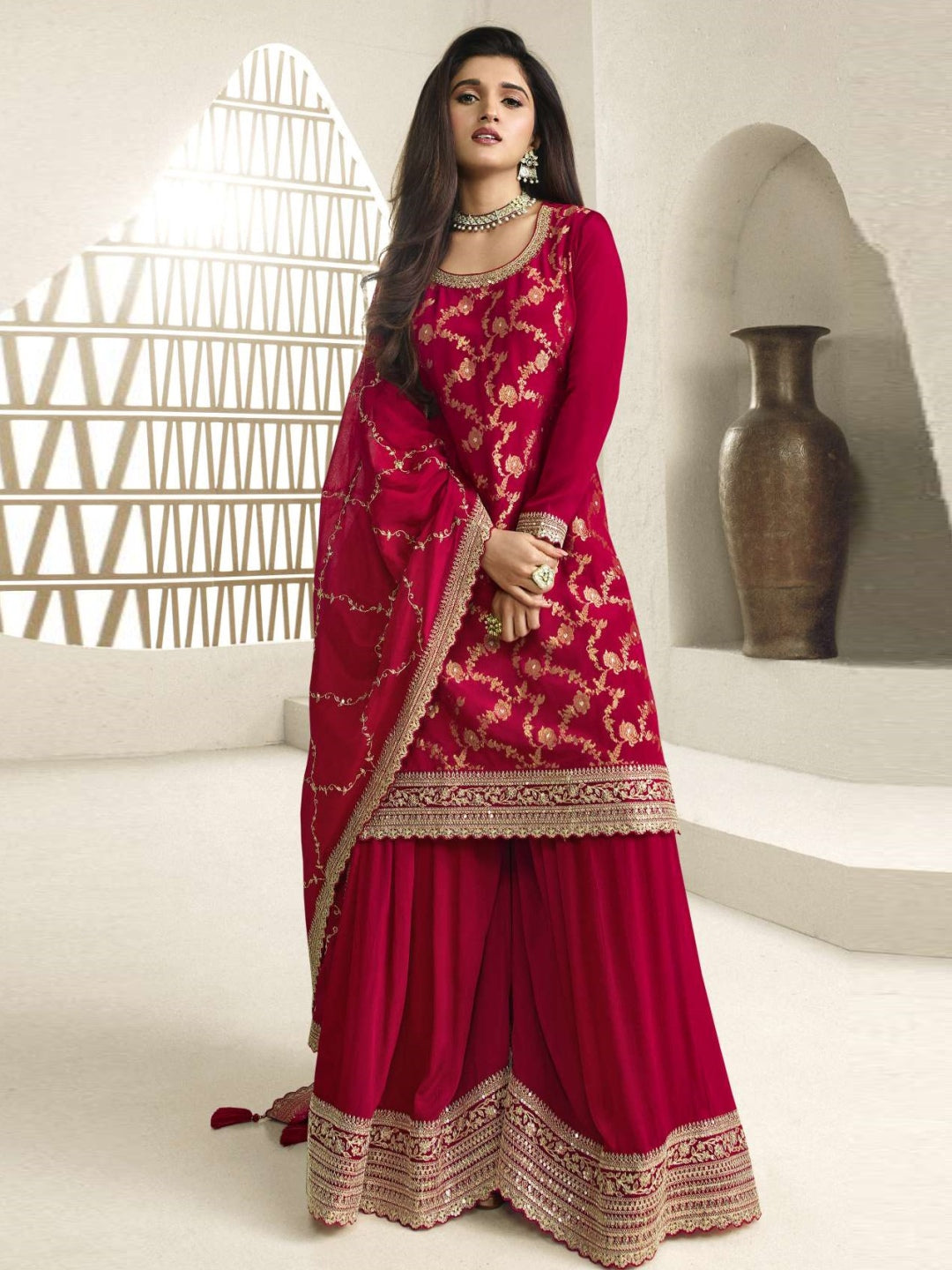 Chinon Jacquard Embroidery Salwar Kameez - Indian Dress - C1056B ...